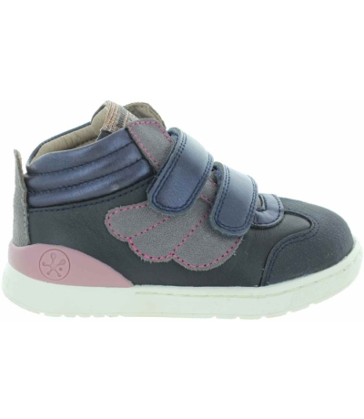 Leather ankle high top boots in navy leather 