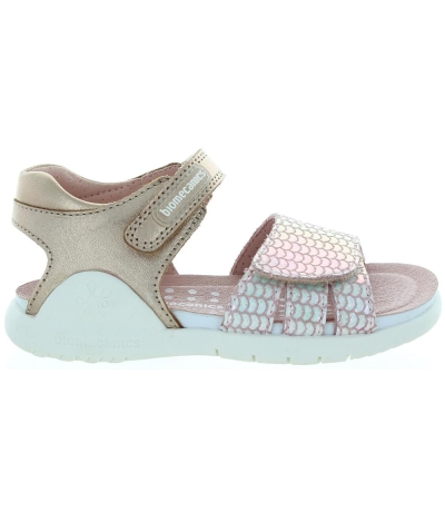 Gold leather sandals for girls with adjustable velcros