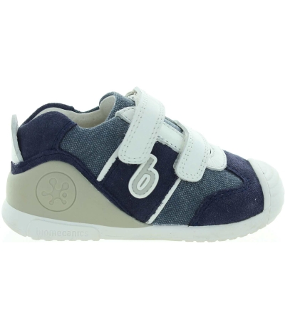 Blue leather sneakers for a baby boy with ankle support 