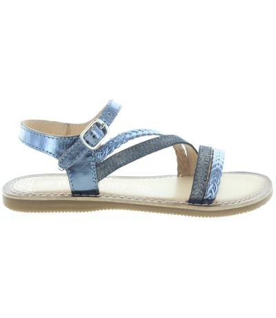 Designer girls leather sandals in blue leather