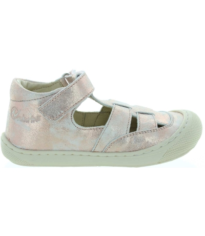 Leather rose metallic sandals for girls