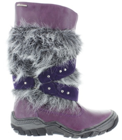 Purple fur snow boots made in Europe