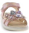 Pink leather girls sandals with flowers