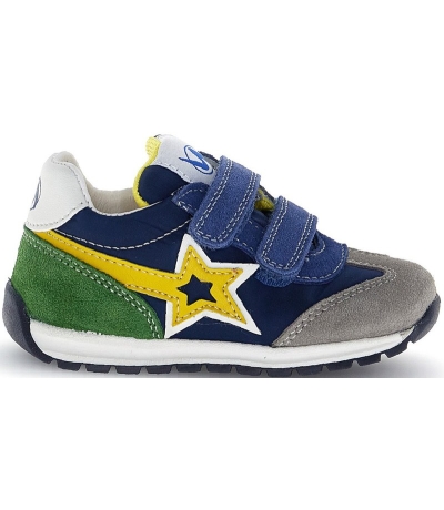 Blue leather baby sneakers with ankle support