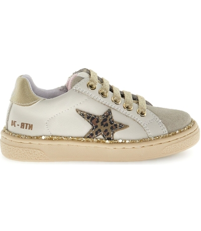 Beige color soft sneakers for a child made with leather 