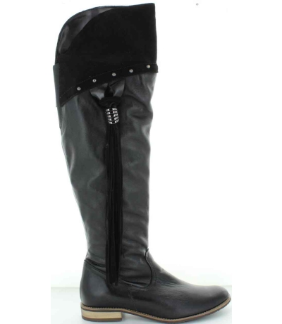 Tall black leather boots that stretch over the knees Tall black leather boots that stretch over the knees